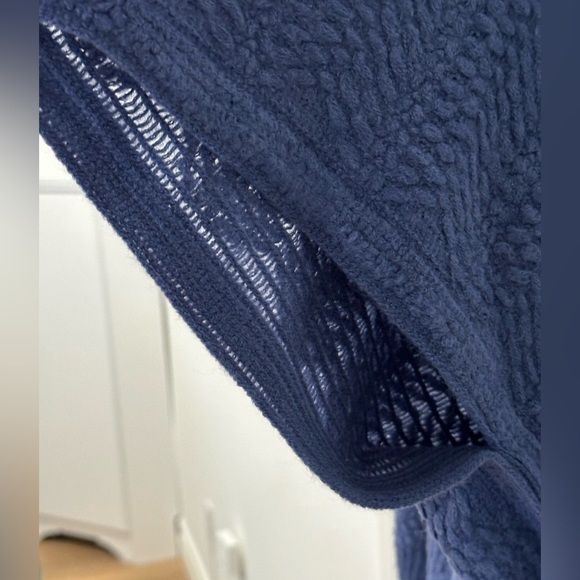 Vince Camuto Indigo Blue Textured Knit Kimono Topper Fringe Hem Boho Chic Wrap - Picture 11 of 13